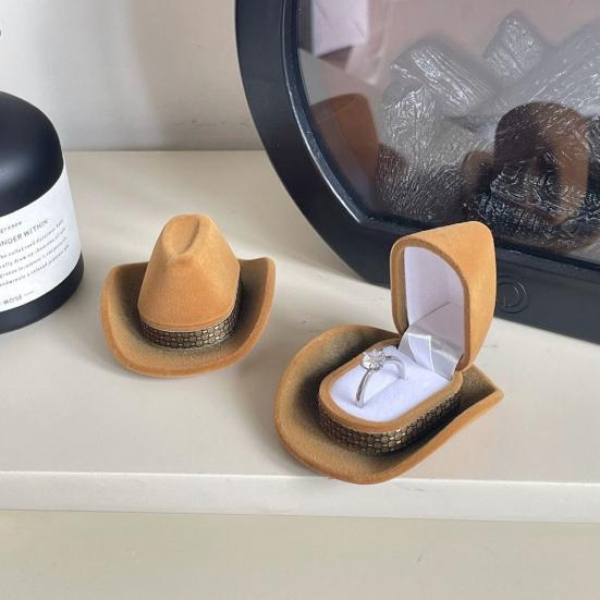 Jewelry Ring Storage Box Waterproof Compact Portable Denim Hat Style Ring Display Holder Case for Proposal Engagement