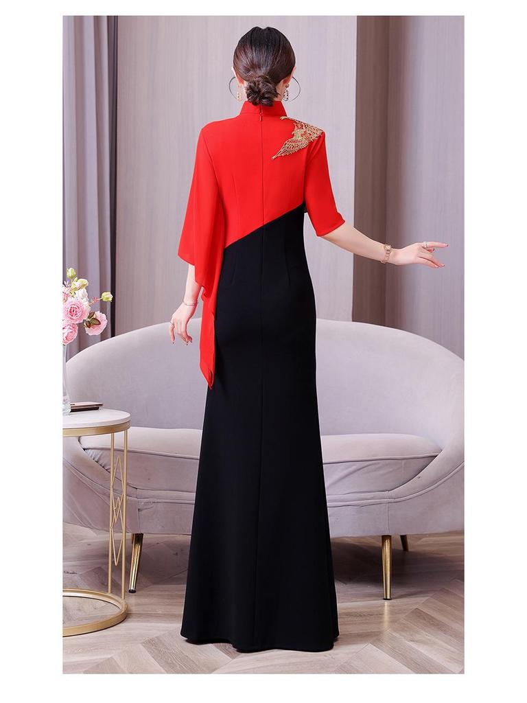 Rochie Cheongsam Retro Chinezesc Brodată cu Guler Mandarin – Stil Național Slim, Mărimi Mari, Perfectă pentru Spectacole pe Scenă și Prezentări de Modă