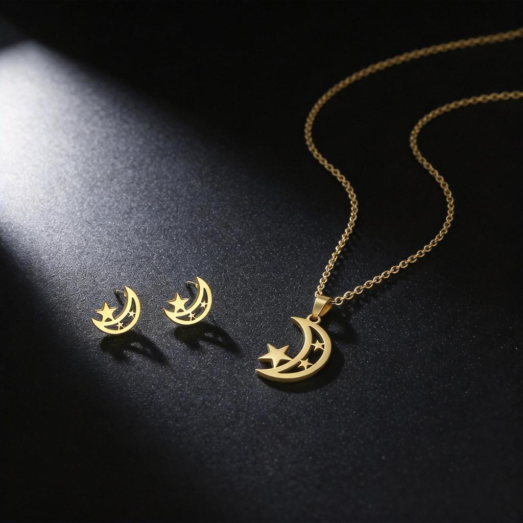 European Fashion Star & Moon Clavicle Necklace and Earring Set