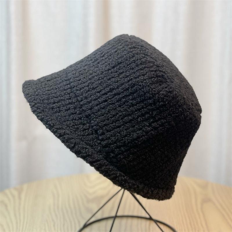Lamb Wool Face-showing Little Fisherman Hat for Women in Autumn and Winter Versatile Plus Velvet Cute and Warm Bucket Hat Adjustable