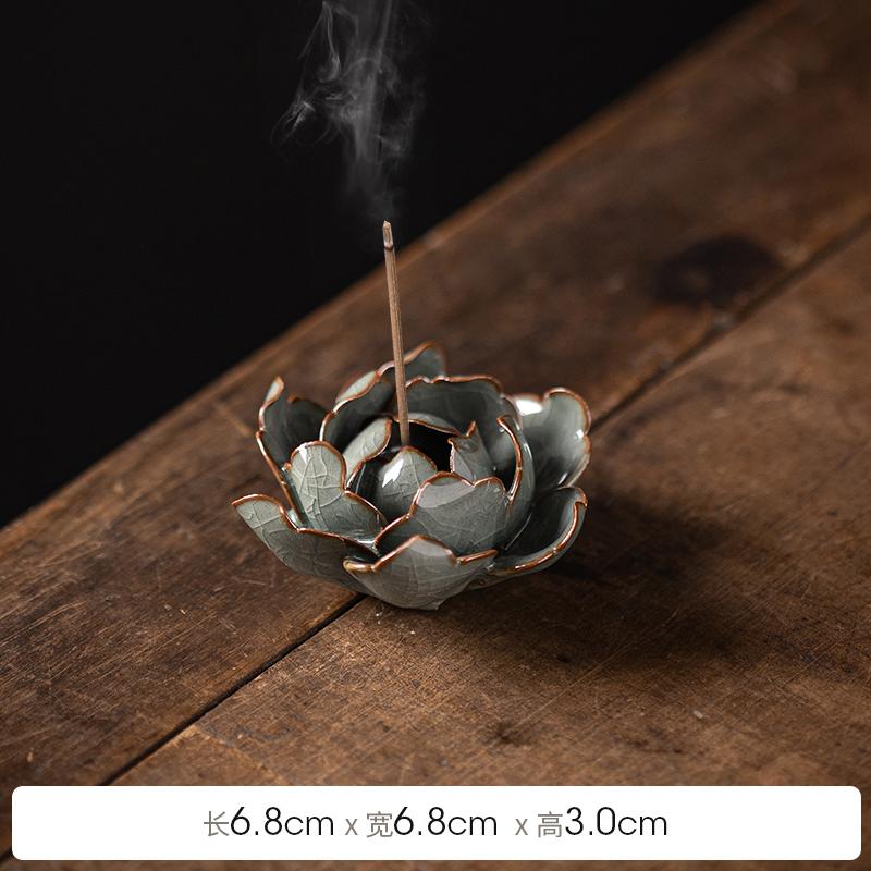 Handmade Ceramic Ge Kiln Peony Thread Incense Stove Incense Insertion Retro Home Interior Creative Sandalwood Agarwood Seat