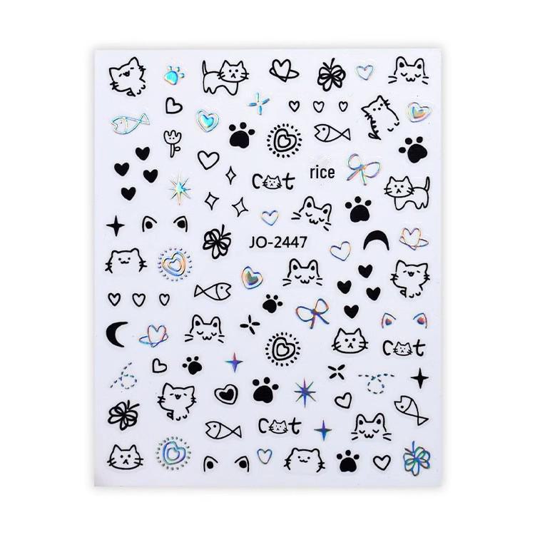 Cute Cartoon Cat & Puppy Nail Art Stickers - Childlike Graffiti Decals for Kids