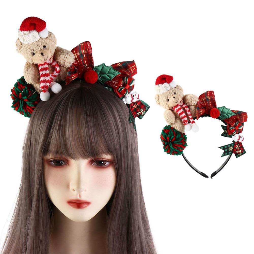 Santa Christmas Headband Elk Hair Hoop Plush Bow Hair Band Antlers Headband  Children