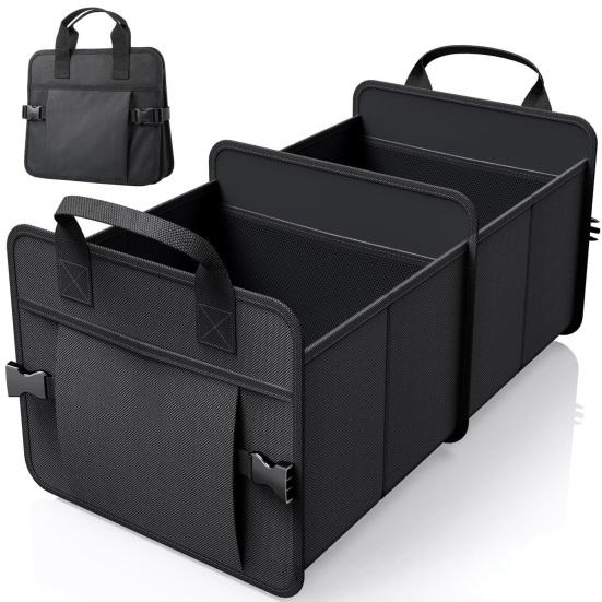 Car Trunk Organizer Foldable Portable Storage Box with Non-Slip Base 2 Compartments Car Storage Container for Groceries Sports Gear