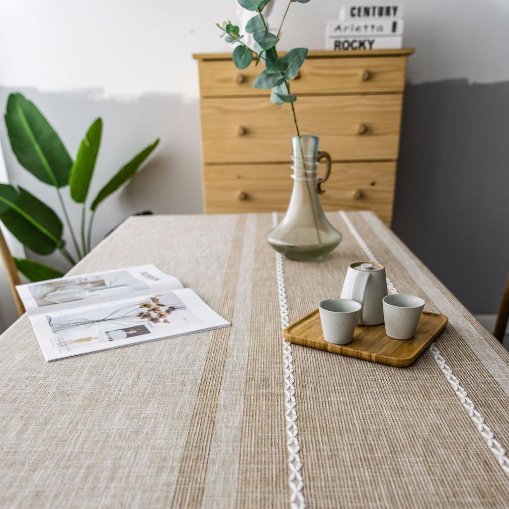 Tablecloth Gray Tassel Dustproof Dining Table Cloth Rectangular Household Cotton And Linen Table Mat