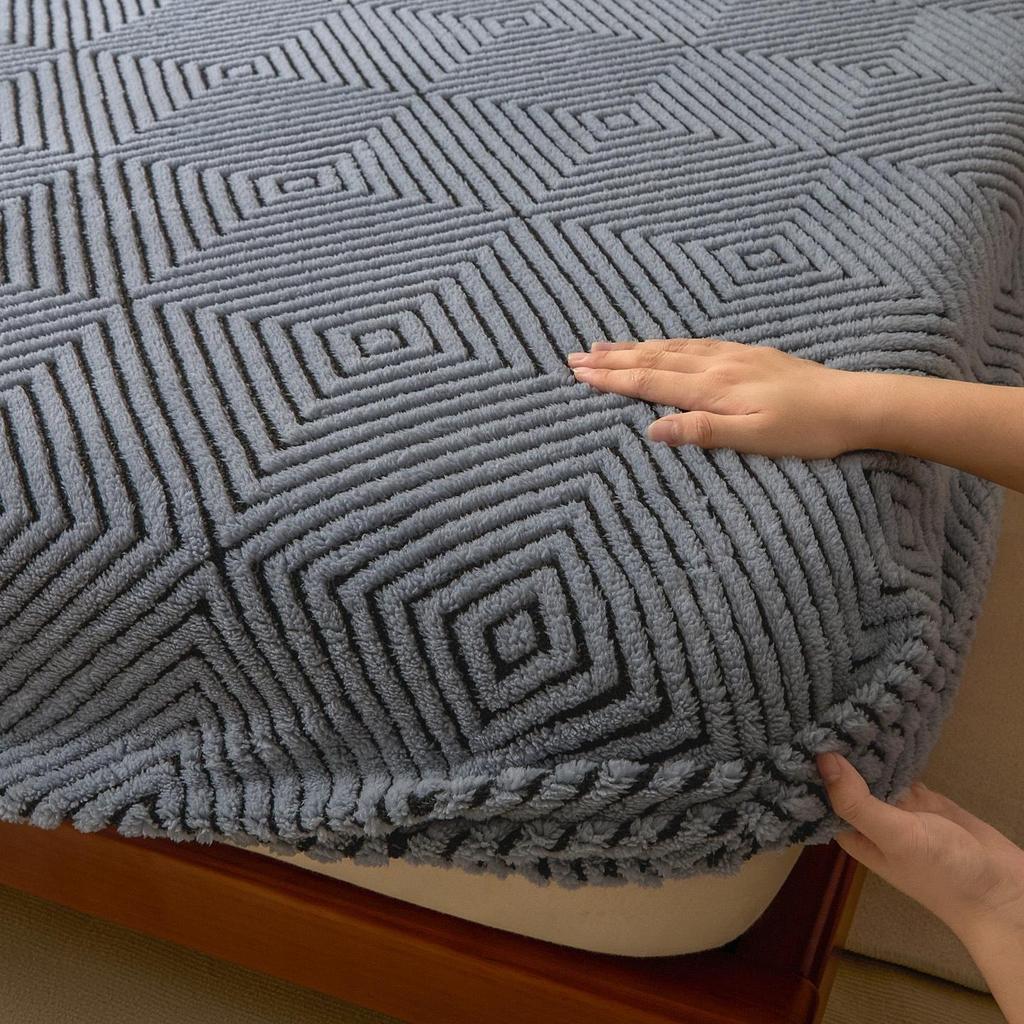 Jacquard Leichter Luxus Warme Sonne Fleece Spannbettlaken - Rutschfester Dicker Tagesdecke Matratzenschoner für Alle Jahreszeiten