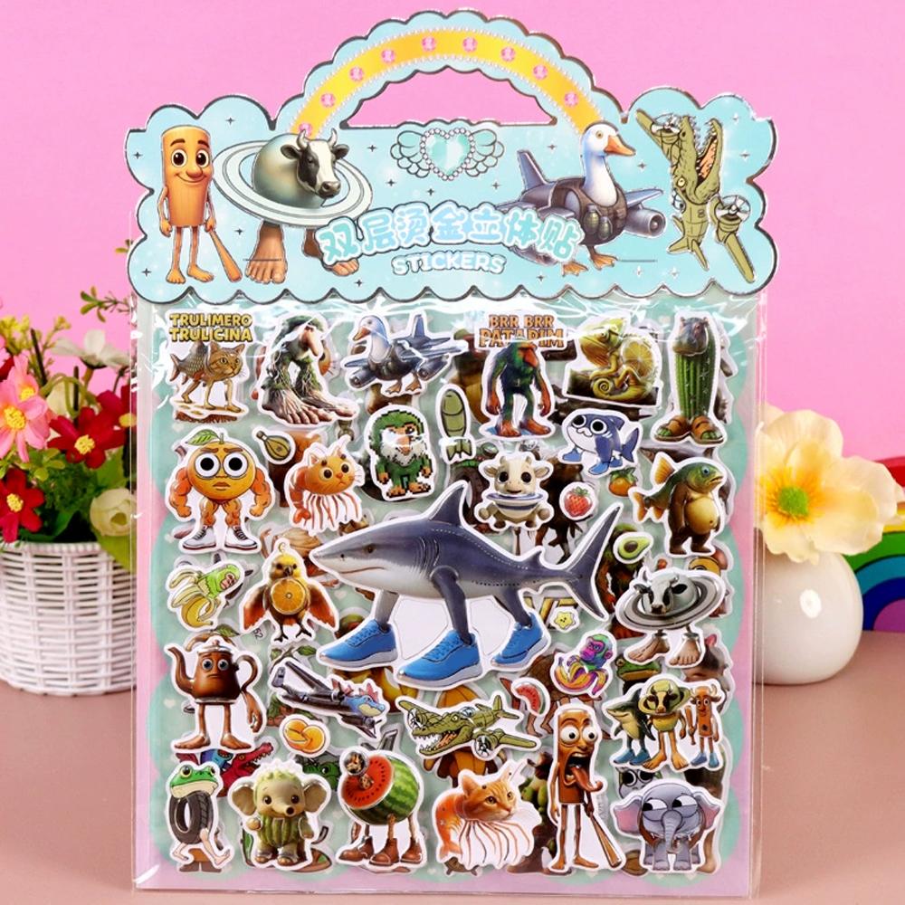 Italian Brainrot Animals Bubble Stickers 3D for Kids DIY Phone Laptop Tung Tung Sahur Cartoon Cute Puffy Stickers Toys Gifts