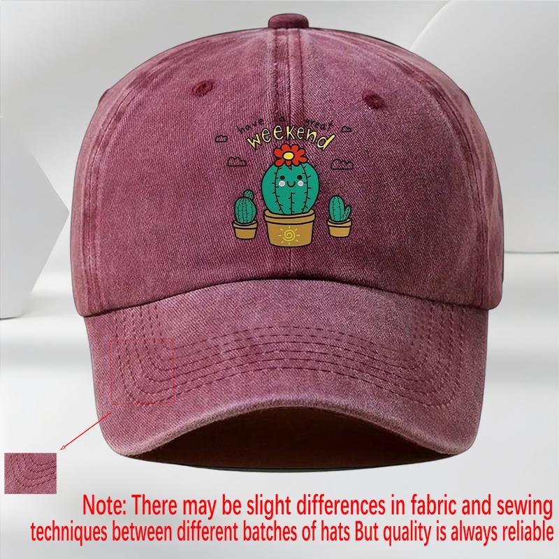 Cute Cactus Weekend Print Baseball Cap Unisex Casual Polyester Adjustable Sun Protection Hat