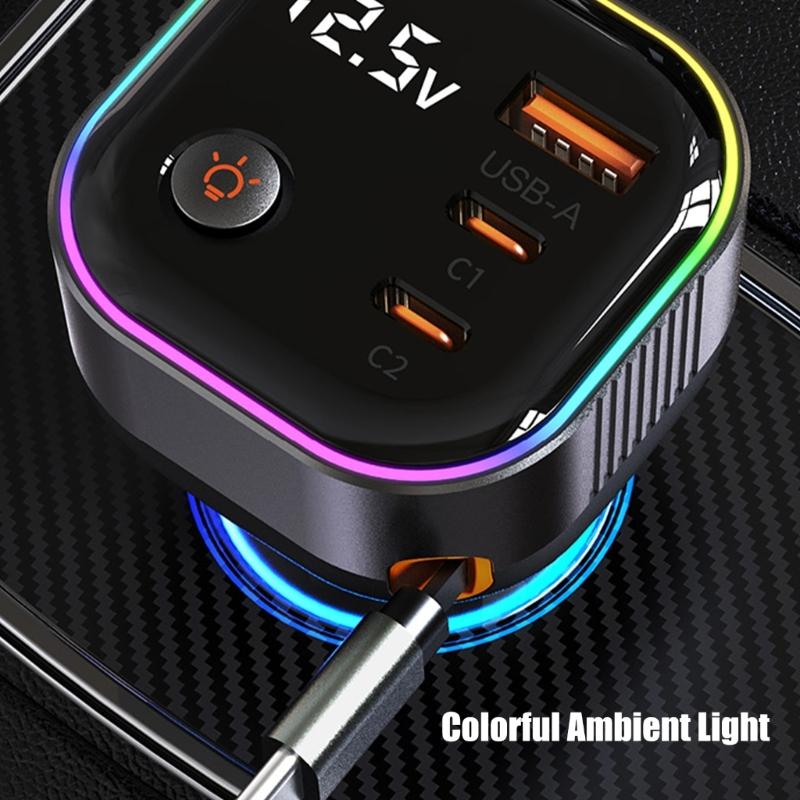 High Power Car Charger PD65W Retractable USB C Cable with 18W USB A /Type C Port Voltages Display Intelligent Protections