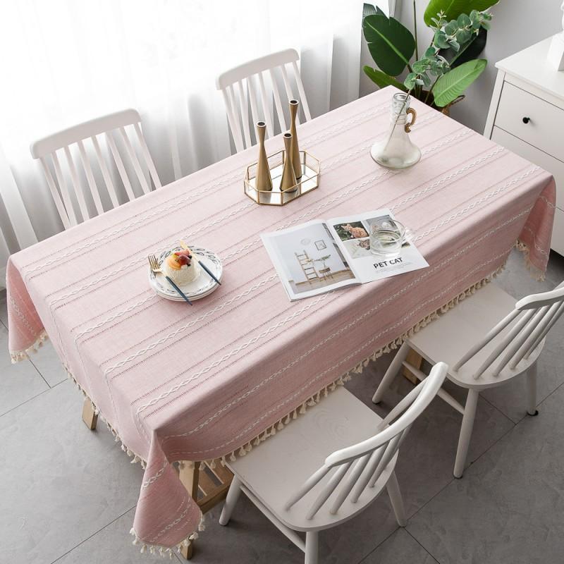 Nordic Style Cotton Linen Tablecloth With Fringe Tassels Woven Stripe Rectangular Dining Table Cover Christmas Home