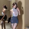 Sexy erotic underwear pure desire style secretary hip skirt lace perspective erotic suit sleeveless flirting