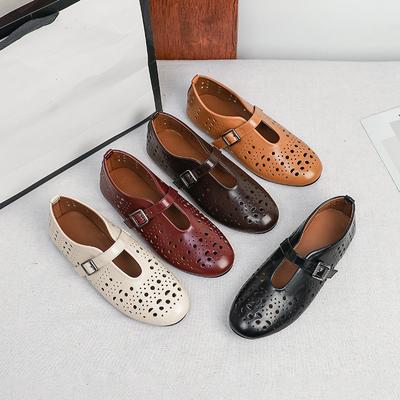 Mary Jane Shoes for Women Casual Hollow Ballet Flats Shoes Round Toe Mary Jane Flats Women's Cutout Ankle Strap Flats Shoes Comfortable Dressy Shoes