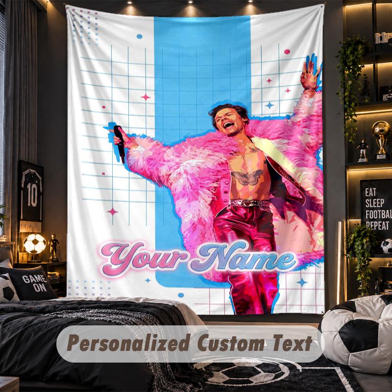 Personalized Wall Tapestry,Harry Styles Custom Printed Name, Fabric Wall Art For Indoor Room Backdrop