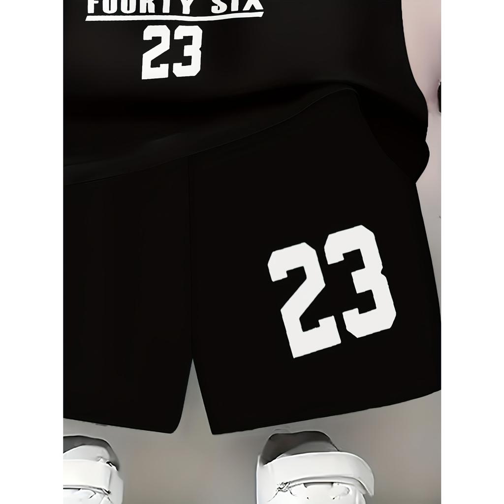 Boys' Set of Fashionable 3D Printed Casual Pullover, Short Sleeved Shorts, T Sports Shirt, Boys' Outdoor T-shirt Shorts Set
