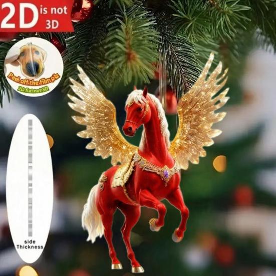 Horse Pendant 2D Acrylic Realistic Horse Decoration Christmas Ornament with Hanging Loop Equestrian Lovers Holiday Decor