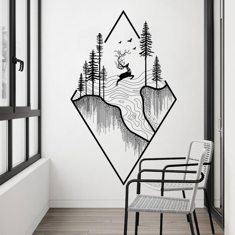 Nordic Style Ins Deer Door Stickers Home Decor Removable Hallway Stair Decoration Vinyl Mural Decals