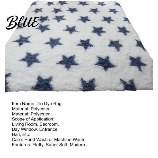 Soft Area Rug Floor Carpet Star Fluffy Tie-Dye Modern Long Plush Non-slip Machine Washable Living