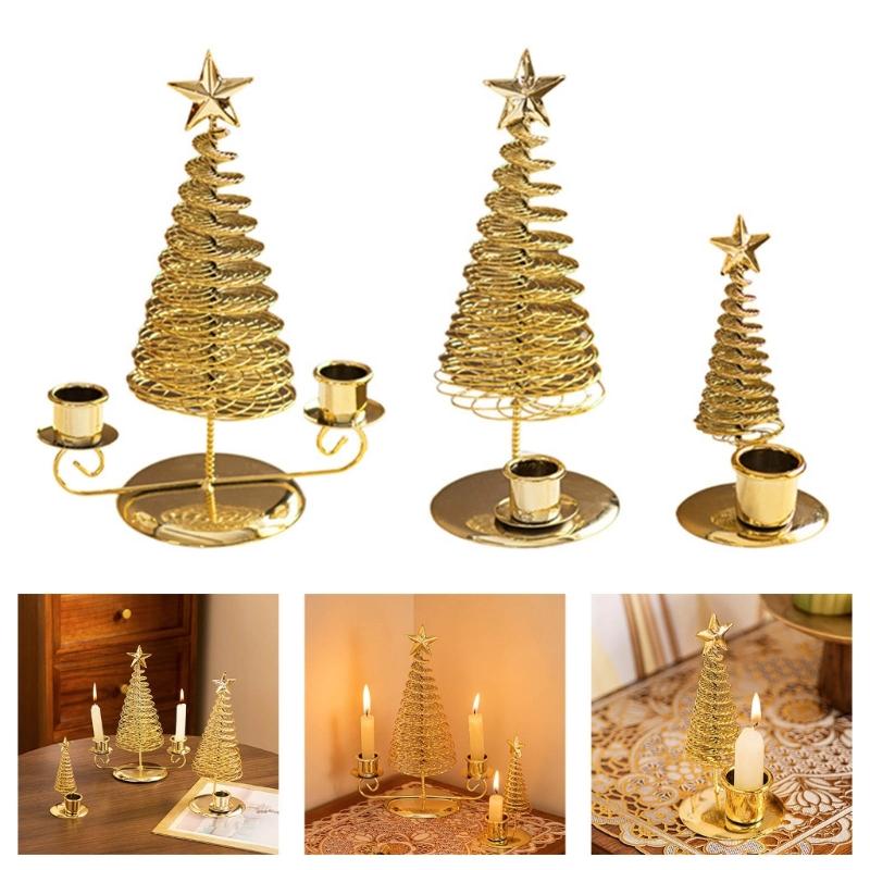 3 Pack Metal Christmas Candleholder Pine Tree Shape Candelabra Seasonal Centerpieces Decors For Dining Room Fireplaces