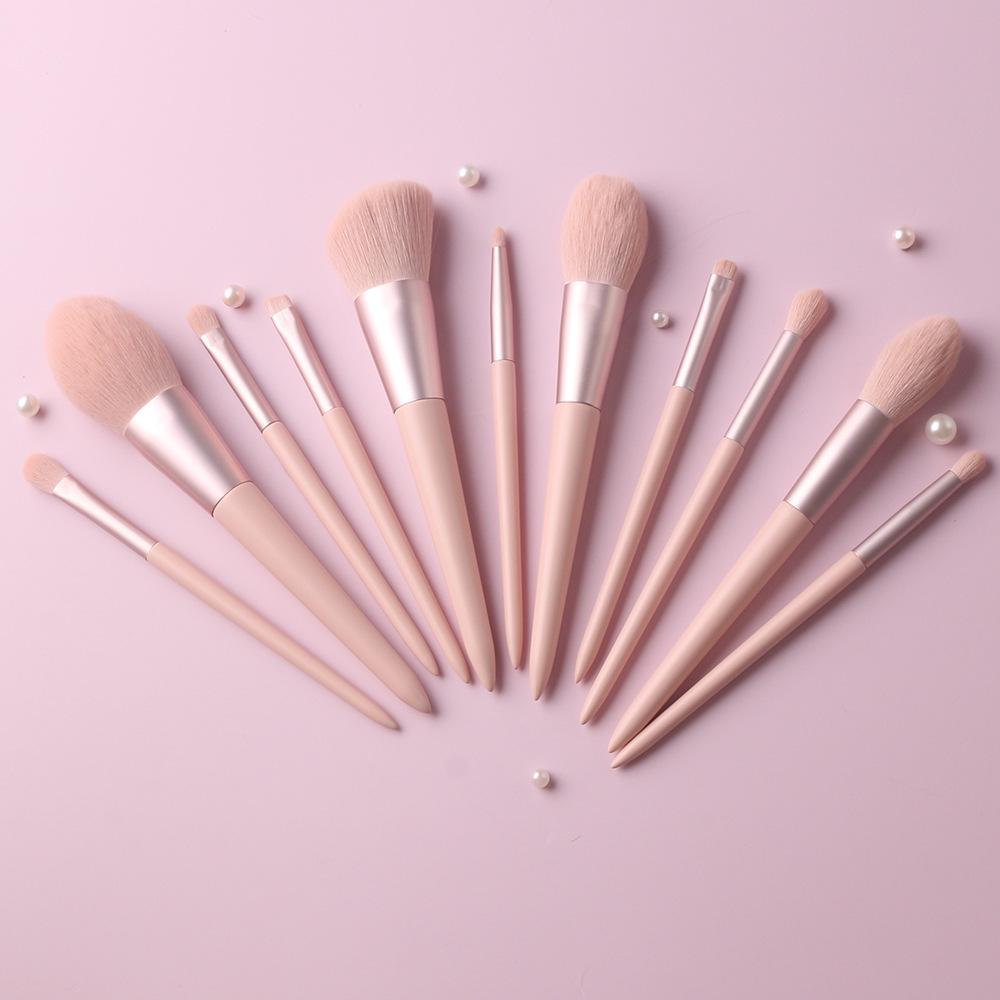 11-Piece Concubine Smile Pink Makeup Brush Set - Soft Bristle Beauty Tools