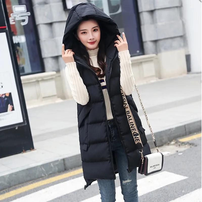 Women's Vest Jacket Down Cotton Vest Autumn Winter Jacket Hooded Long Coat Sleeveless Loose Female Waistcoat Snow Wear