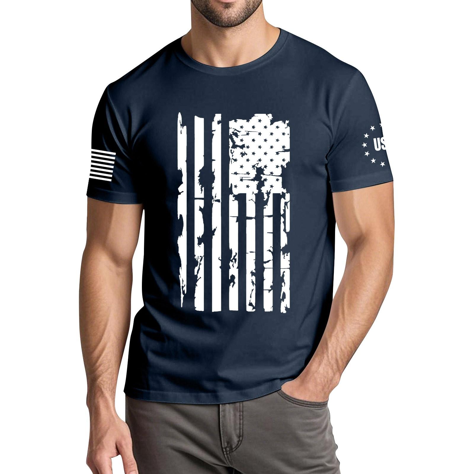 

Чоловіча модна повсякденна футболка з круглим вирізом та коротким рукавом з принтом до Дня Незалежності XL