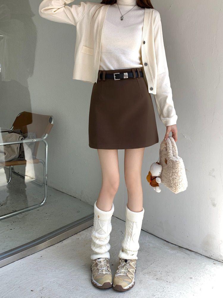 Plus Size Retro Woolen Bodycon A-Line Skirt - High Waist, Anti-Exposure, Versatile, for Autumn/Winter