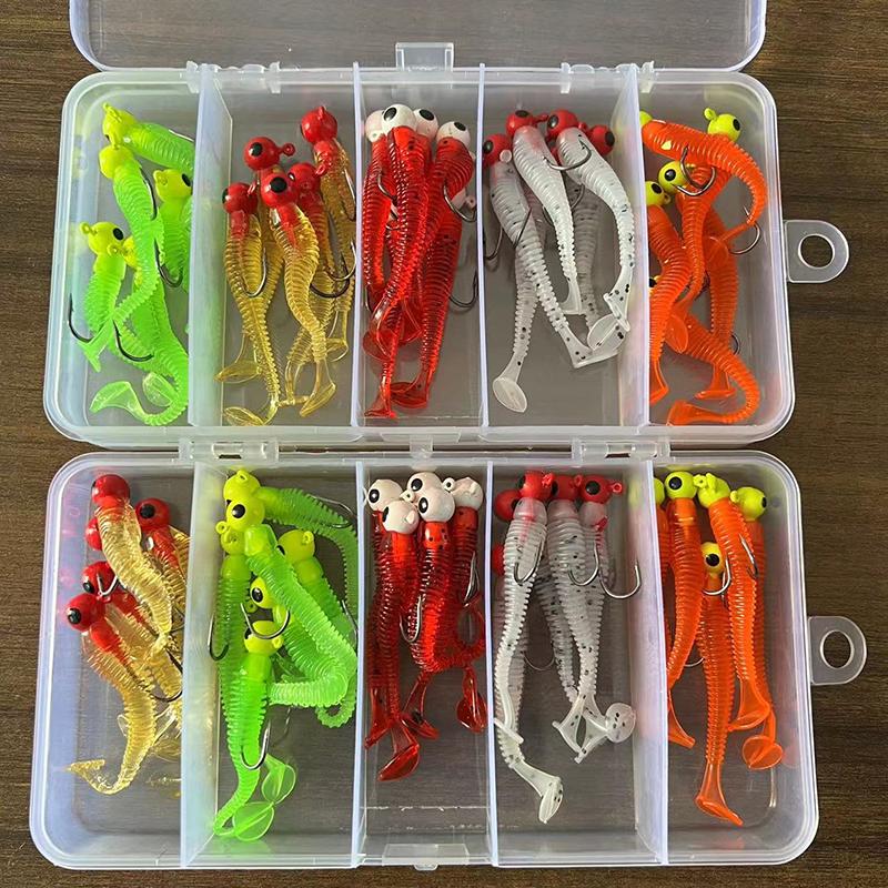 25Pcs Road Runner Bait Set Lead Head Hook T-Tail Combo Catfish Bass Blackfish Warbler Fishing Supplies