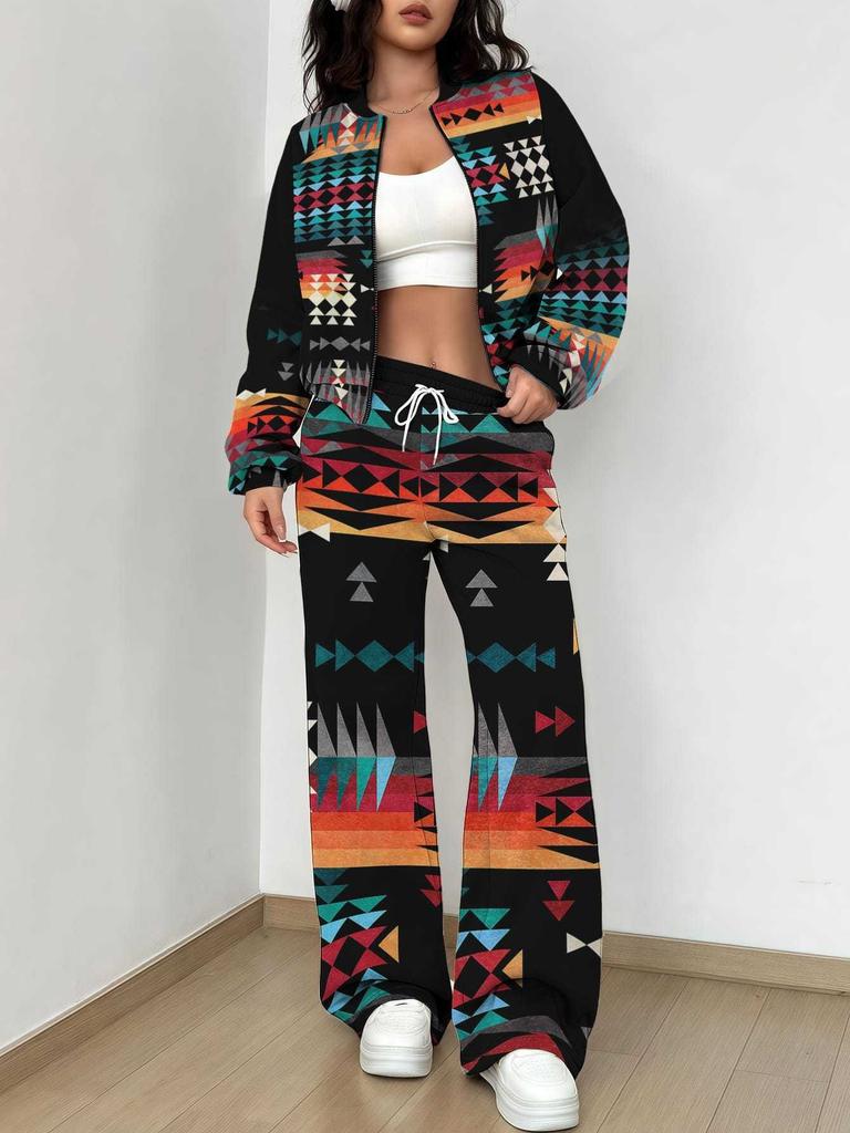 Bohemian Style Explosive Set Autumn and Winter New European and American Women's Clothing Ethnic Style Printing Women