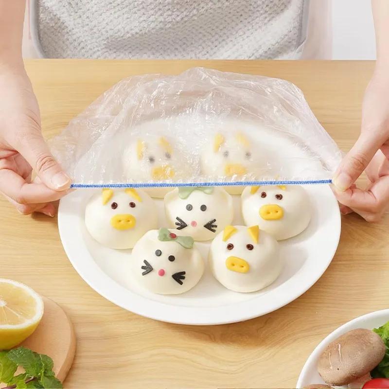 500/50 Piezas Cubierta Desechable para Alimentos Elástica de Plástico Cubiertas para Frutas y Alimentos Gorro de Ducha Bolsa de Almacenamiento de Grado Alimenticio Organizador de Cocina Film Transparente