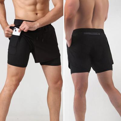 Men Sport Shorts Elastic Waist Multi-Pocket Double-Layered Sports Shorts Quick-Drying Anti-Exposure Shorts with Elastic Lining