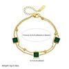 Gold Plated Double Layer Bracelet with Square Green Zircon, Vintage Emerald Charm Chain for Women, Dainty Elegant Daily Jewelry