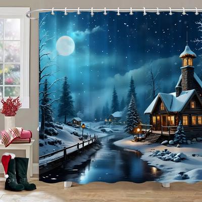 Winter Schnee Wald Hirsch Duschvorhang Weihnachten Natur Landschaft Weihnachtsgeschenk Polyester Stoff Duschvorhänge Badezimmer Dek