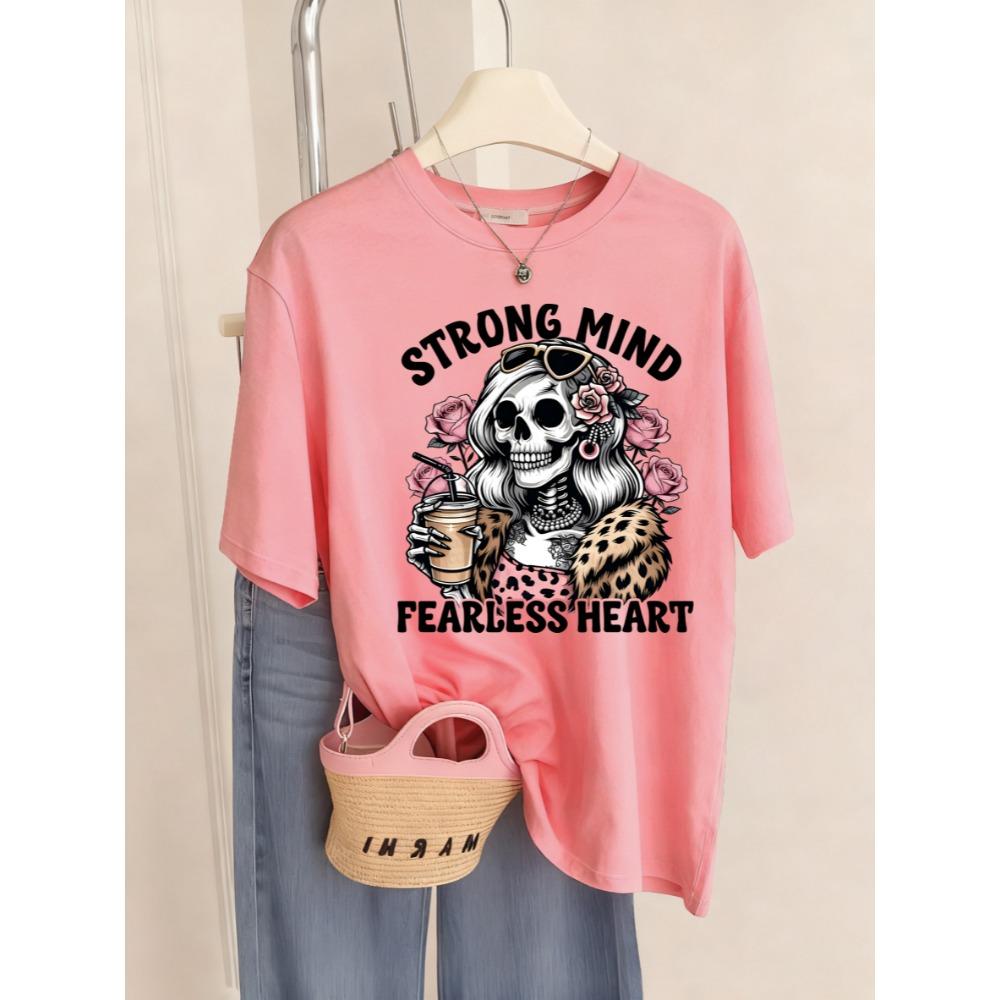 T-shirts femme imprimé têtes de mort fleuries, respirants et doux, col rond, style streetwear