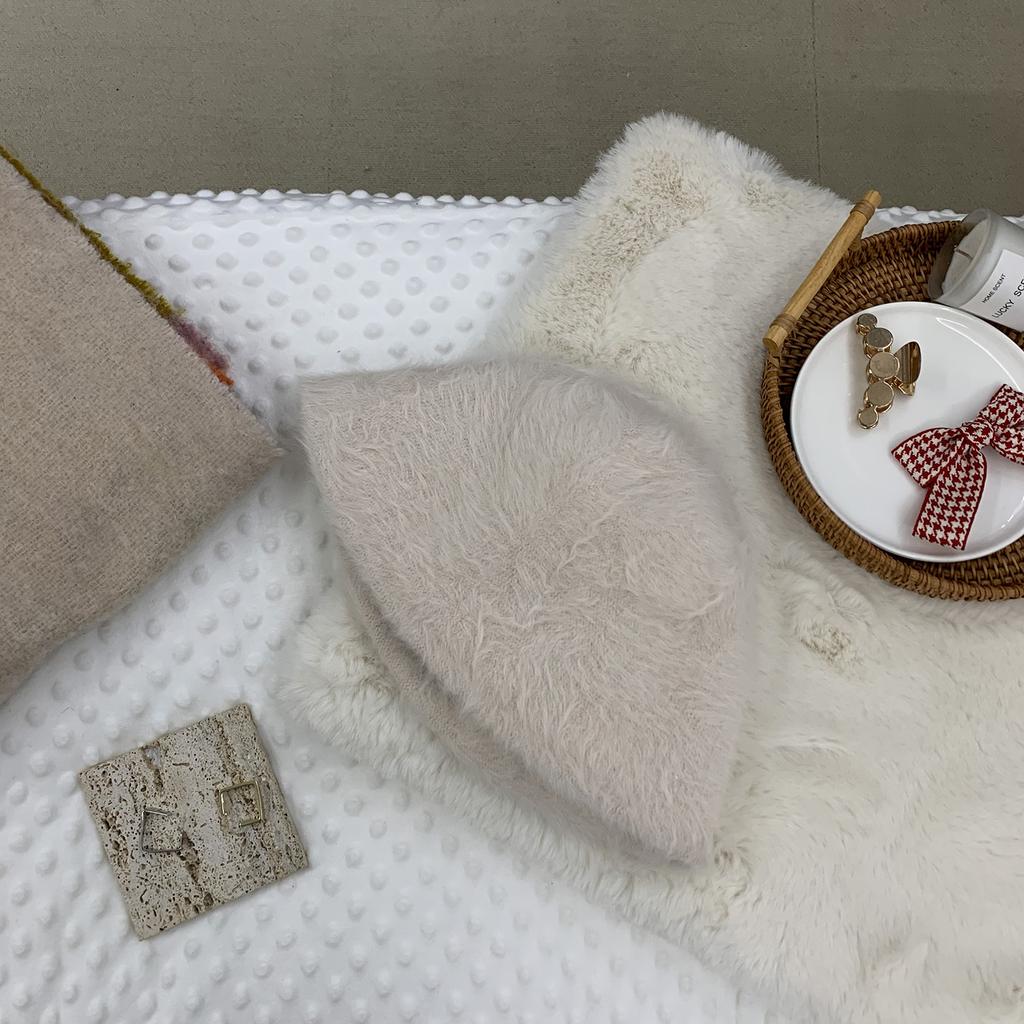 Japanese Retro Versatile Face Covering Furry Rabbit Hair Bucket Hat Women Korean Style Autumn and Winter Basin Hat Fisherman Hat