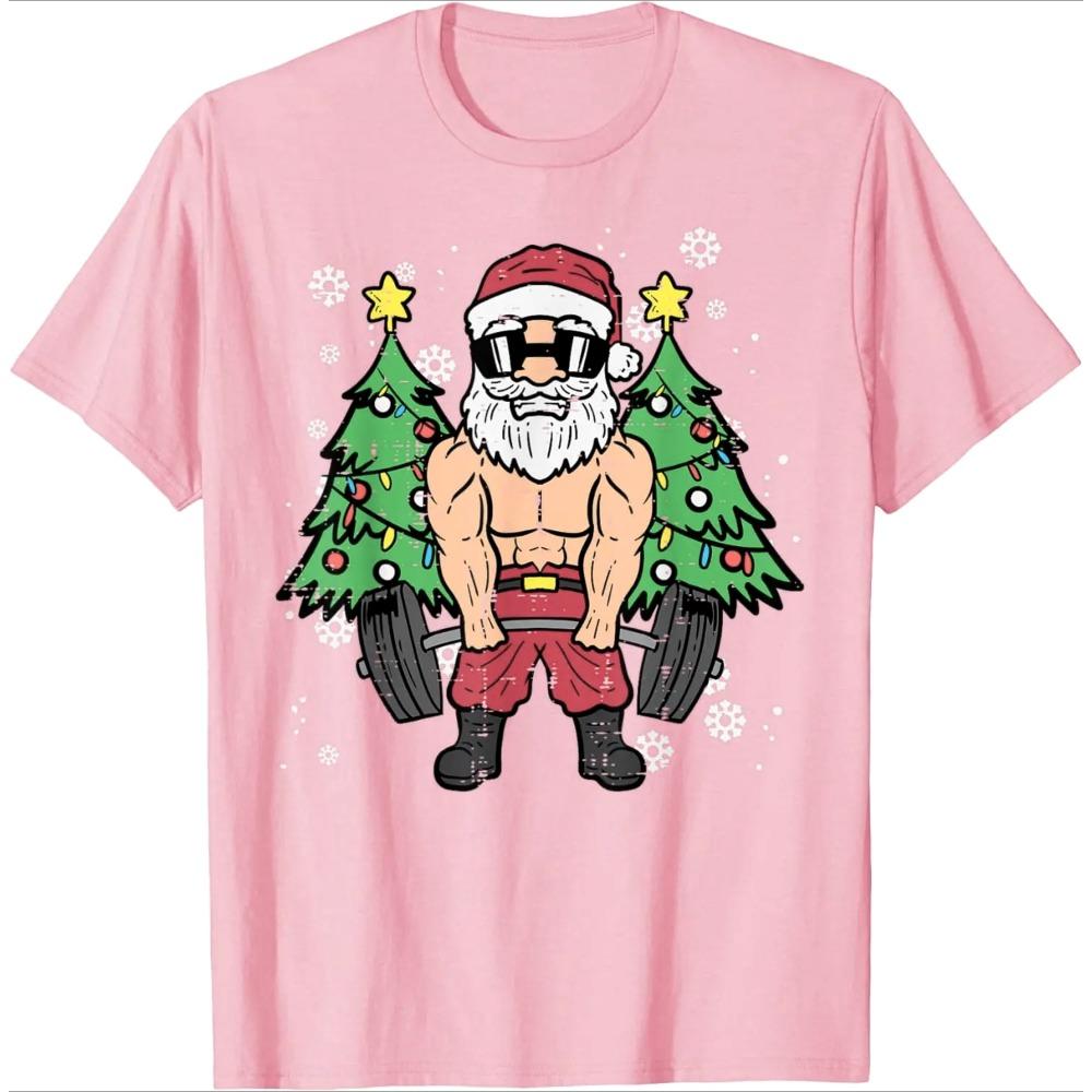Christmas Santa Deadlift Xmas Weightlift Gym Print Women T-Shirt Fashion Short Sleeve Design Printed T-shirt Tops