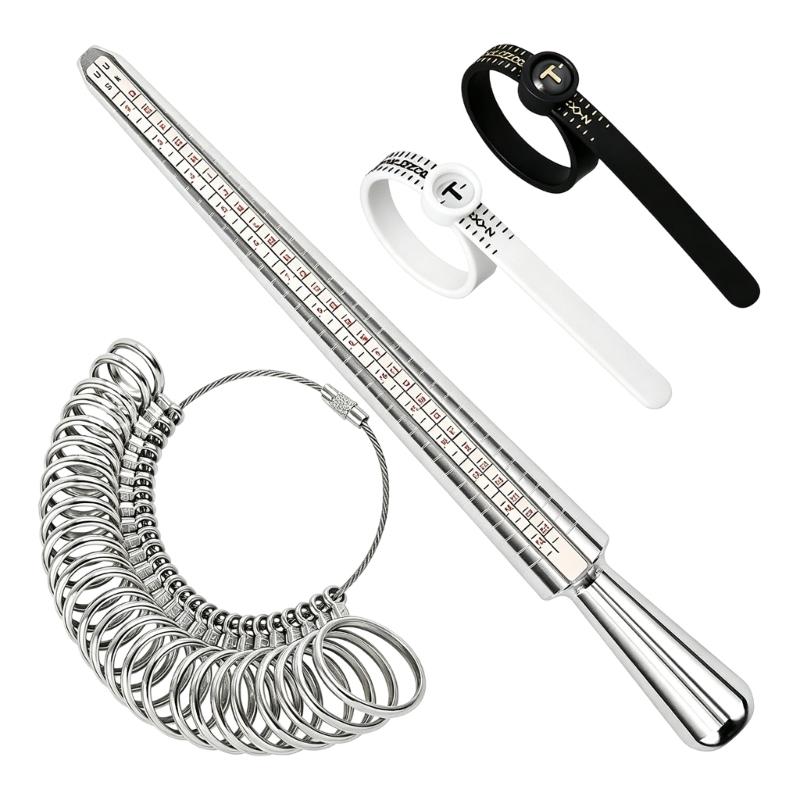 Mehrgrößen-Ringmaßband-Set mit nummeriertem Dorn und Messgeräten für Schmucktheke, Werkbank oder persönliche Ringgrößenprüfung