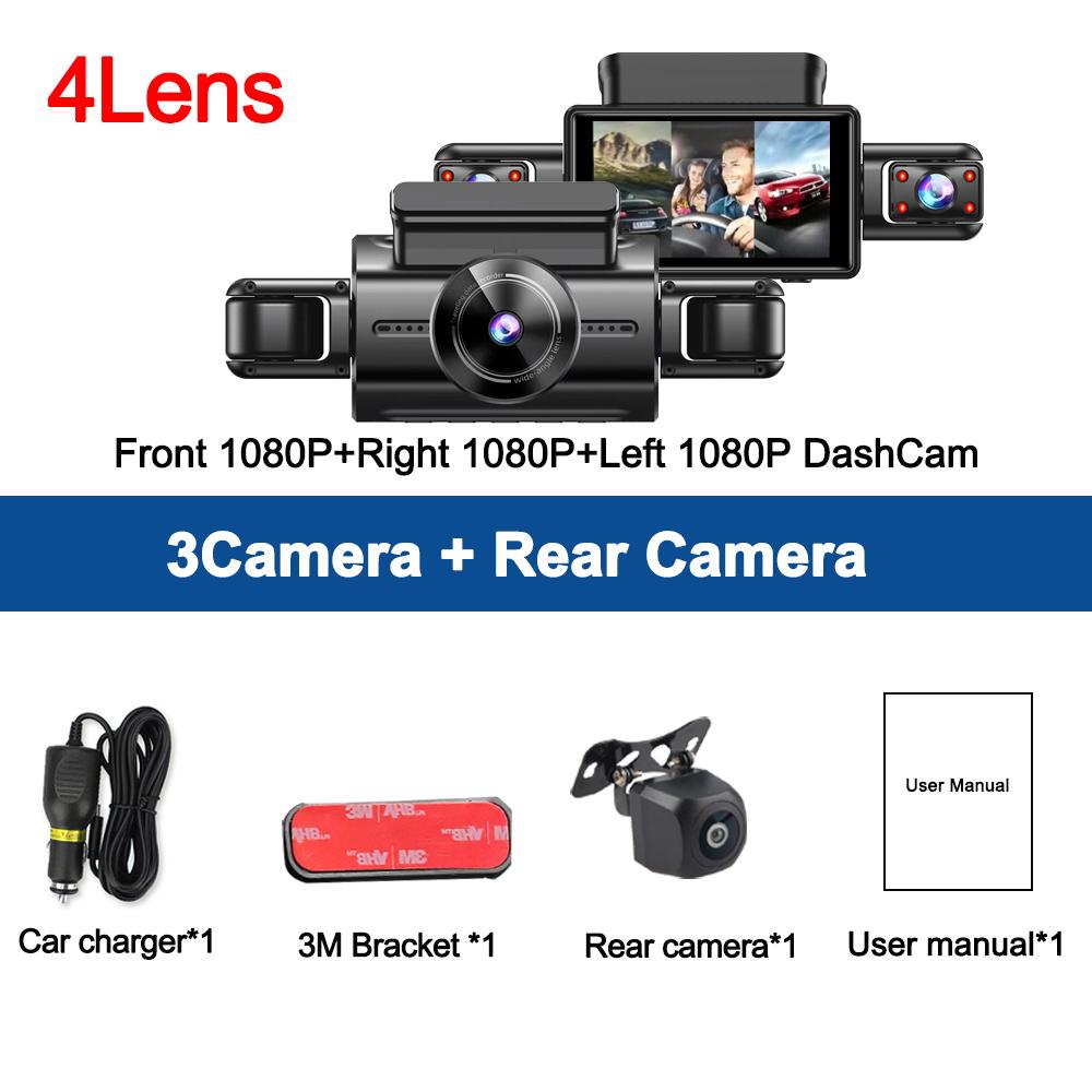 3/4 Channels 360° Dash Cam Video Recorder 1080P Car DVR 24H Parking Monitor Front Right With Rear View Night Vision Black Box