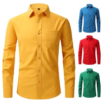 Men’s White Long-Sleeve Elastic Anti-Wrinkle Business Casual Shirt