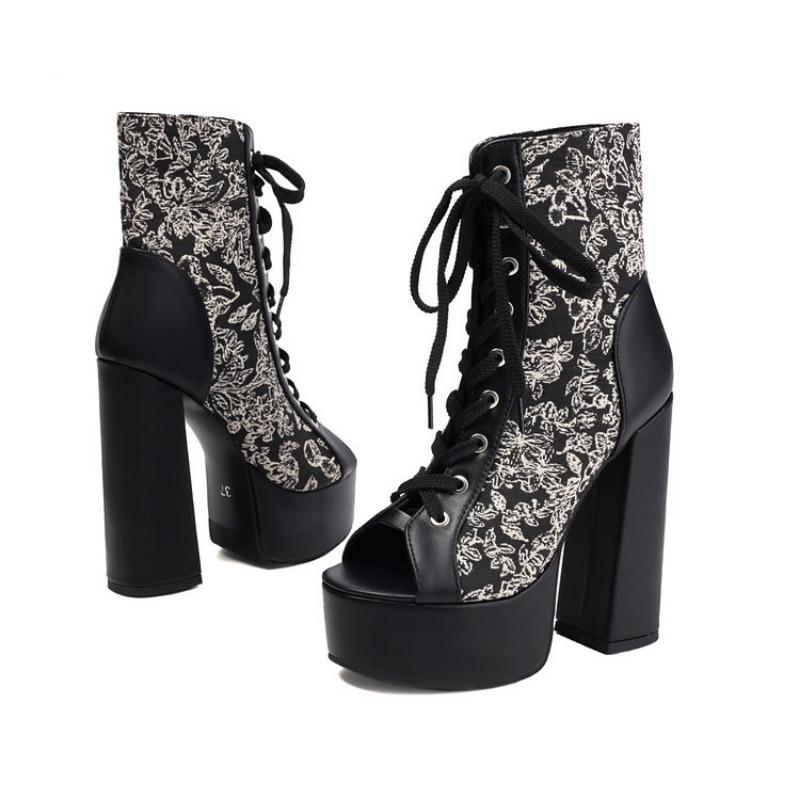 New Super High Heels 14.5cm Sandals for Women Fish Mouth Strap, Bare Cool Boots, Front Strap, Floral Women Platform Sandals