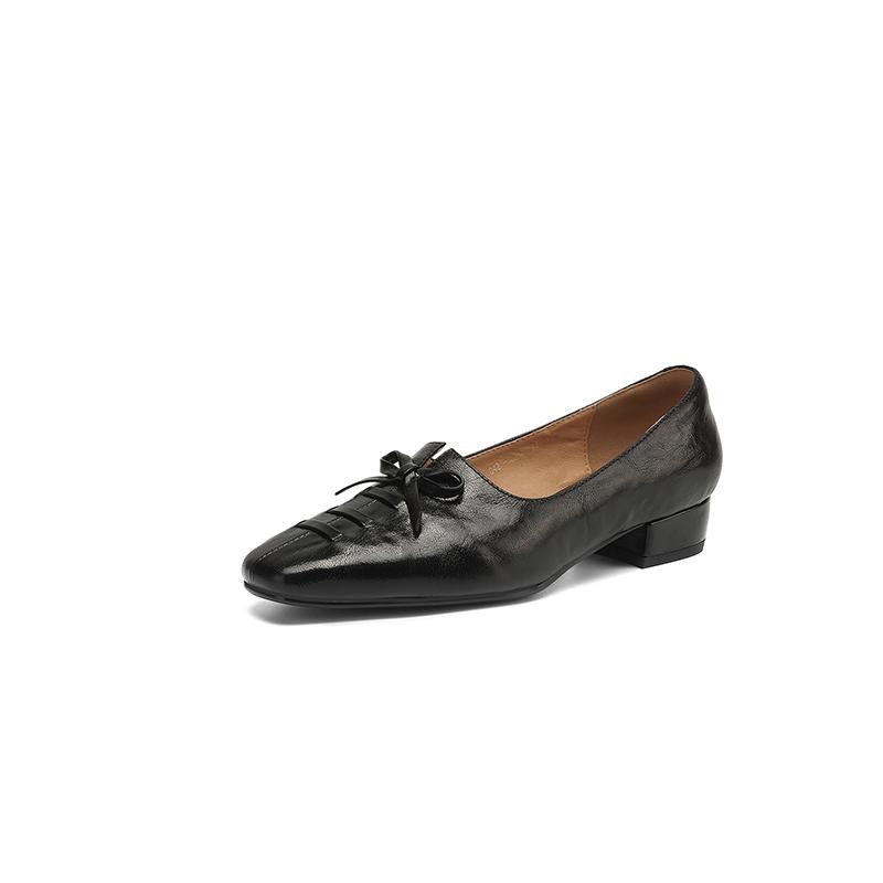 Fashion 2025 New Arrival Soft Genuine Leather Women Heels Shoes Square Toe Comfortable Fashion Casual Low Heel Shoes Four Seasons Shoes