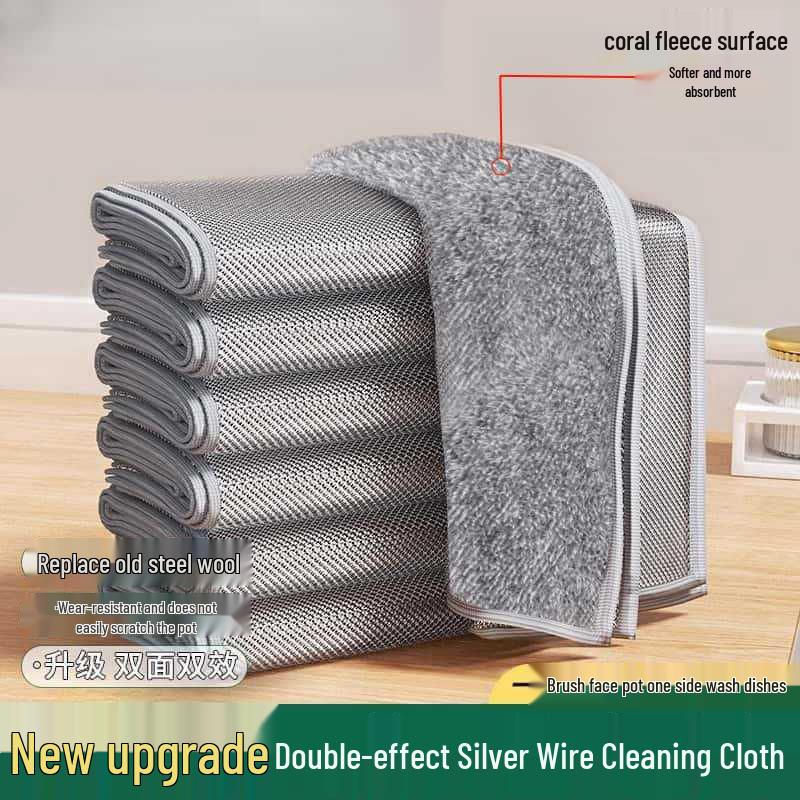 Silver Wire Double-Layer Dishcloth & Scouring Pad - Non-Stick Oil Resistant Kitchen Essential