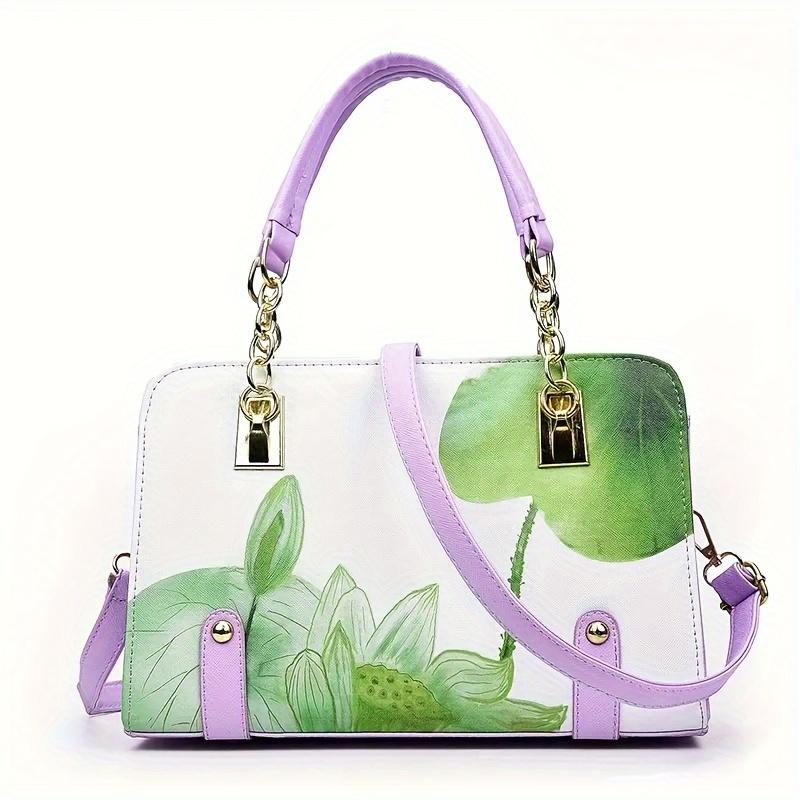 Borsa a cartella con stampa floreale, tracolla regolabile, borsa a spalla, portamonete per donne, per uso quotidiano, viaggi, lavoro, scuola e occasioni casual.