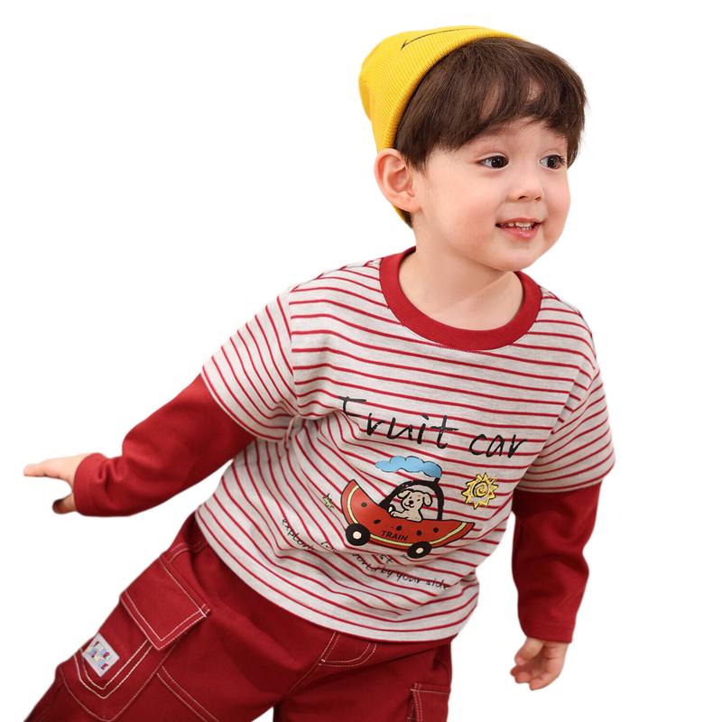 LUSON Baby & Toddler Long Sleeve Striped Faux Two-Piece T-Shirt
