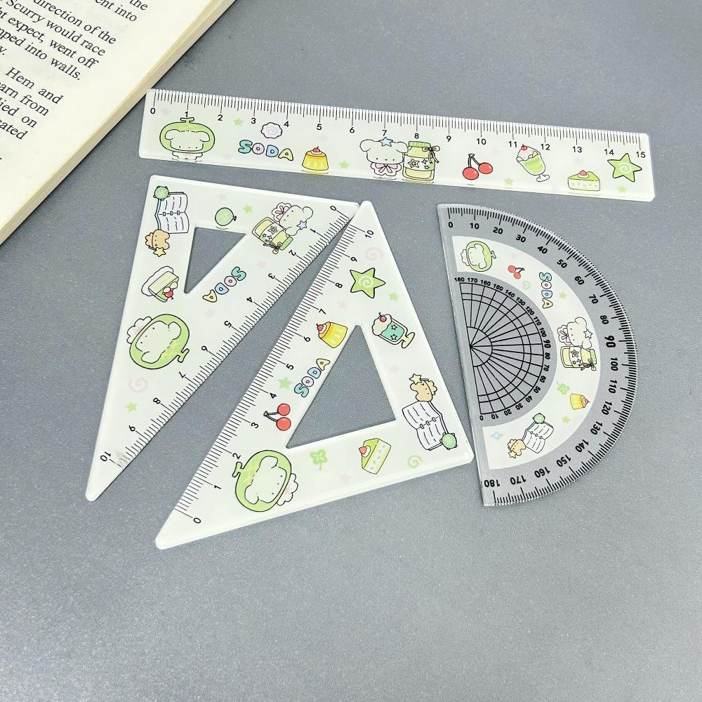 

4pcs Melon Dog Stationery Ruler Measuring Drawing Tools Straight Ruler Kawaii Protractor Gift Melon Dog