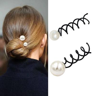Pinza de pelo de perla negra coreana con giro en espiral Pinzas para el pelo Trenzadores de pelo Barrette Pasadores negros Trenzador de pelo Accesorios de peinado