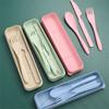 With Case Camping Utensil Set Wheat Straw Camping Spoon Fork Travel Utensils  Daily Use