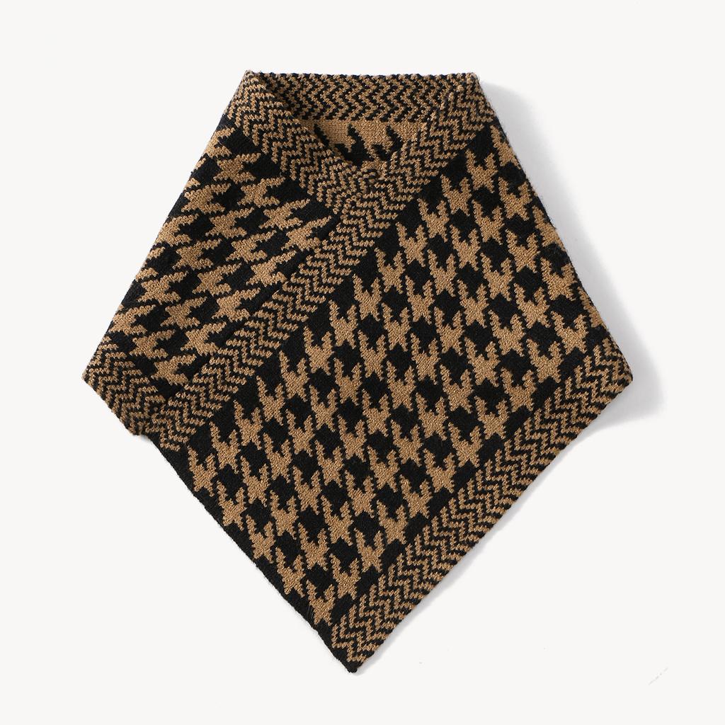 Korean Fashion Knitted Cotton Plaid Ring Scarf For Women Winter Warm Windproof Neck Protection Neck Cover Triangle Scarf