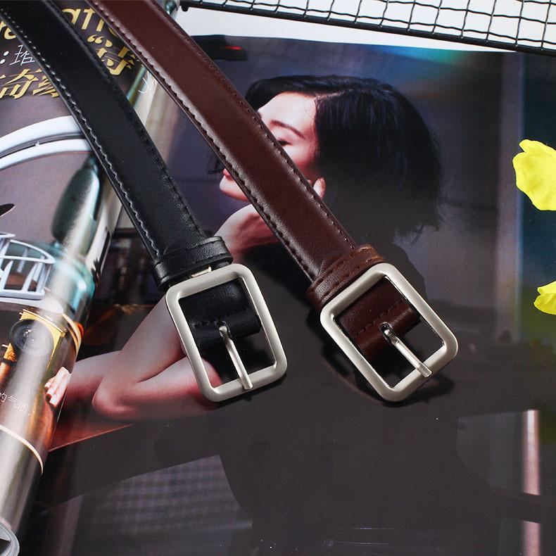 Simple Solid Color Oval Buckle Decoration Women Slim Waist Belt For Daily Use