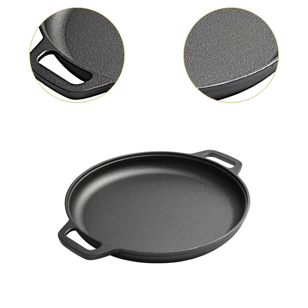 Barbecue Grill Accessory Portable Round with Two Handle Cookware Frying Pan for Kitchen Indoor