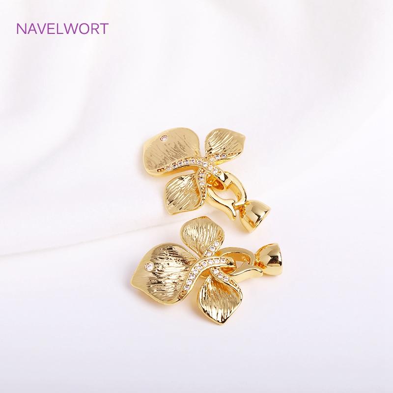 18K Gold Plated Pearl Clasps Fastener DIY Jewelry Accessories Inlaid Zircon Pearl Clasps Connectors For Necklace Making Findings